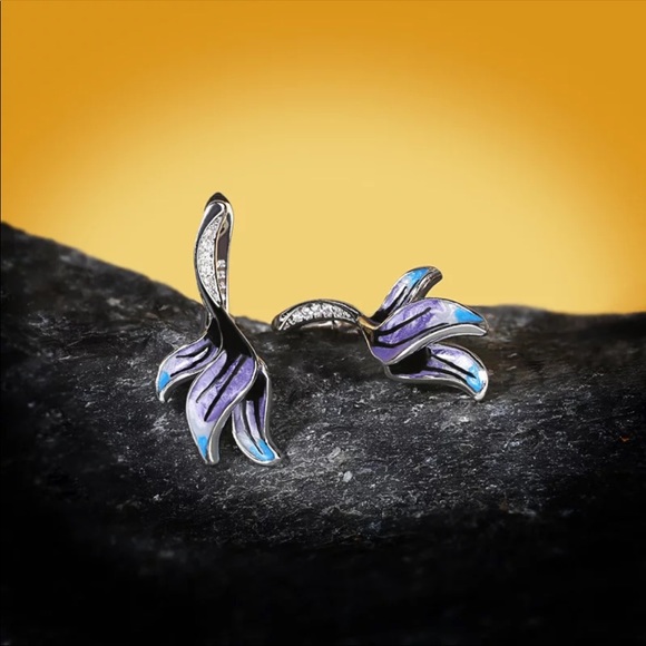 Sterling Silver Enamel Flower Petal Earrings - Picture 5 of 5